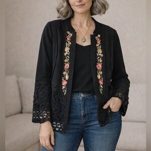 Chico's Petite Embroidered‎ Lace Crochet Beaded Jacket | 1P Artsy Boho Chic